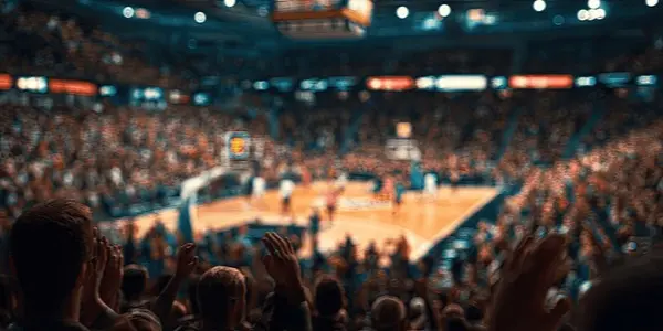 篮球比赛现场观众热情欢呼的氛围